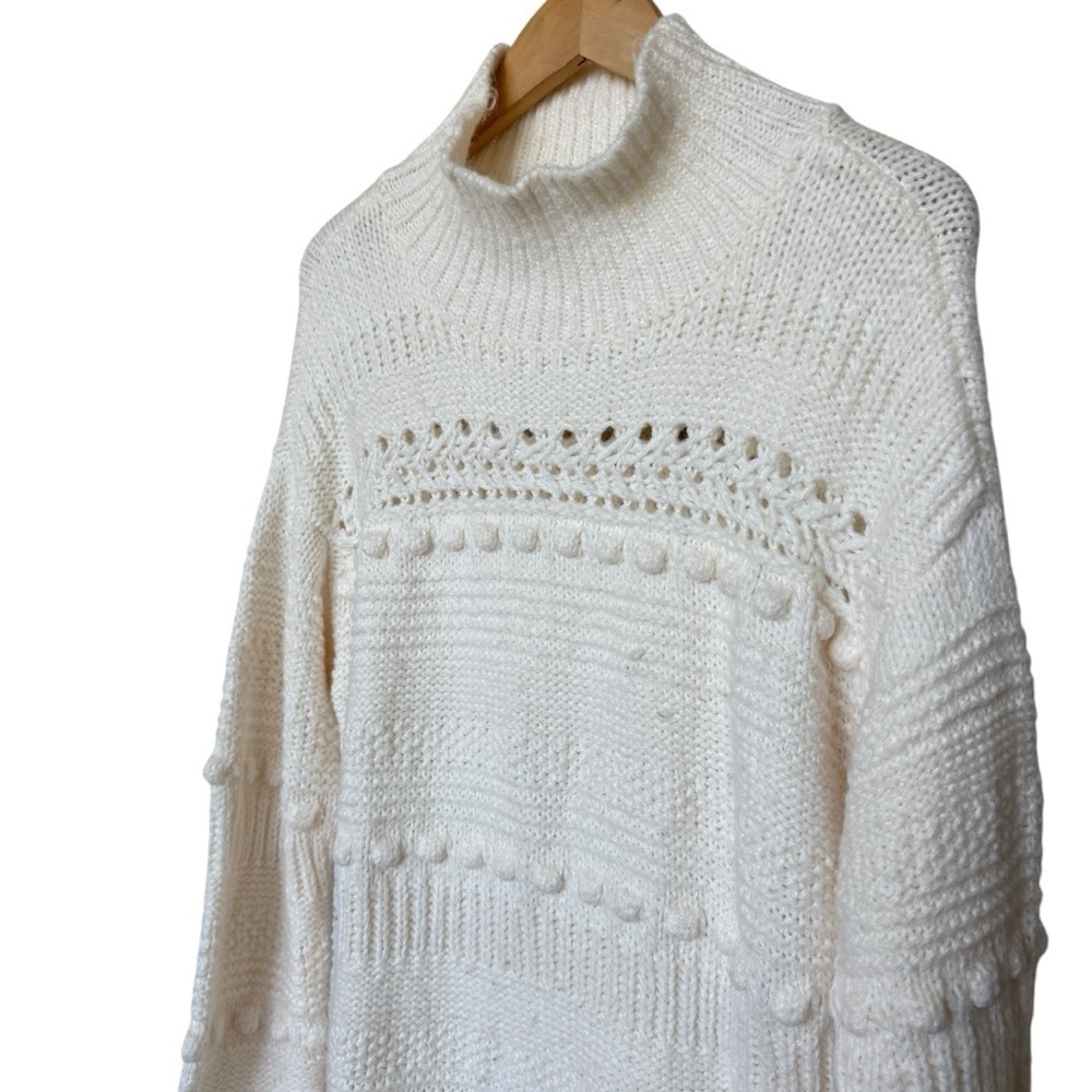 Lou & Grey Women's Ivory Mock Neck Sweater M Pom-Pom Detail Casual Alpaca Blend - Picture 2 of 9